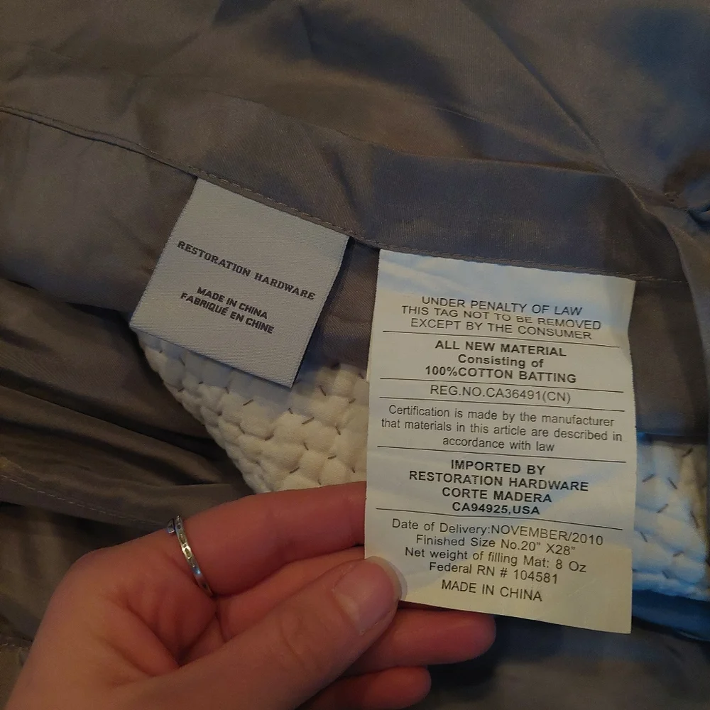 Restoration Hardware Silk Quilted/ Stitch Gray Set Of 2 Shams! (P25)